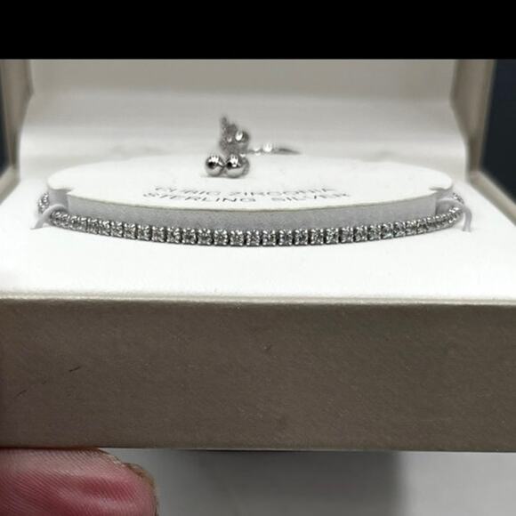 Rachel Zoe Sterling Silver Cubic zirconia Tennis Adjustable Bolo Bracelet New - Picture 6 of 7